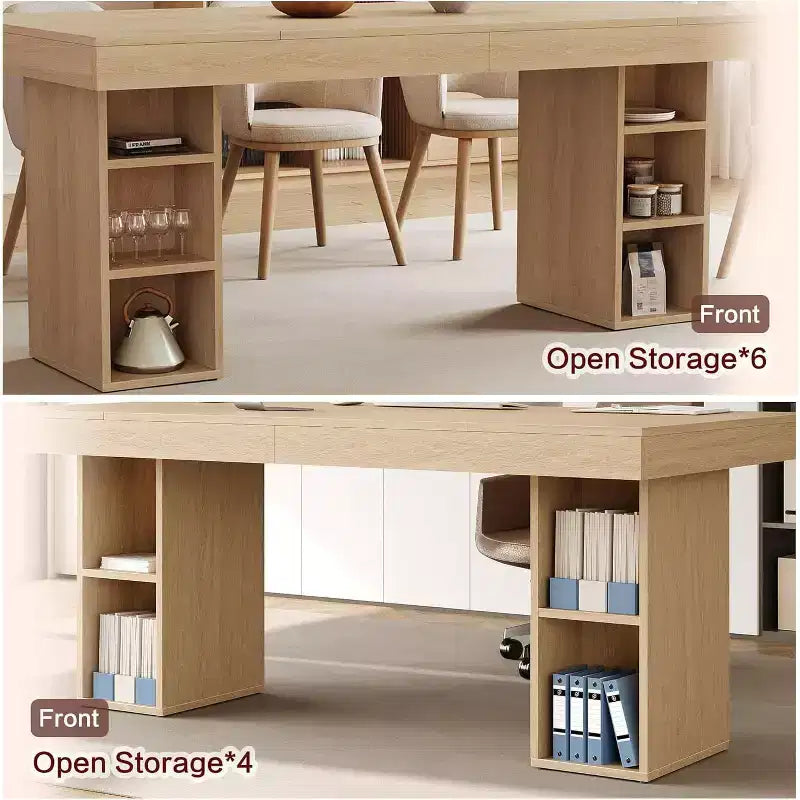 Table à manger rectangulaire de 180 cm avec étagères de rangement double face, grande capacité, 6 à 8 places, pour cuisine ou bureau