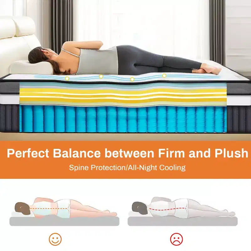 Matelas hybride 14 po King en boîte, mousse mémoire de gel et ressorts ensachés, fermeté moyenne, lit rafraîchissant pour dormeurs latéraux