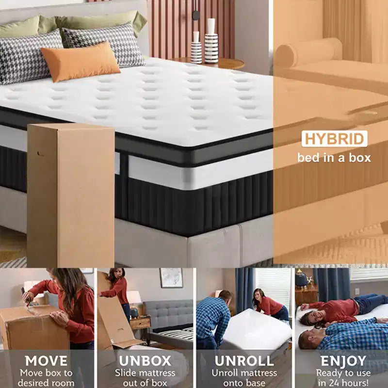 Matelas hybride 14 po King en boîte, mousse mémoire de gel et ressorts ensachés, fermeté moyenne, lit rafraîchissant pour dormeurs latéraux