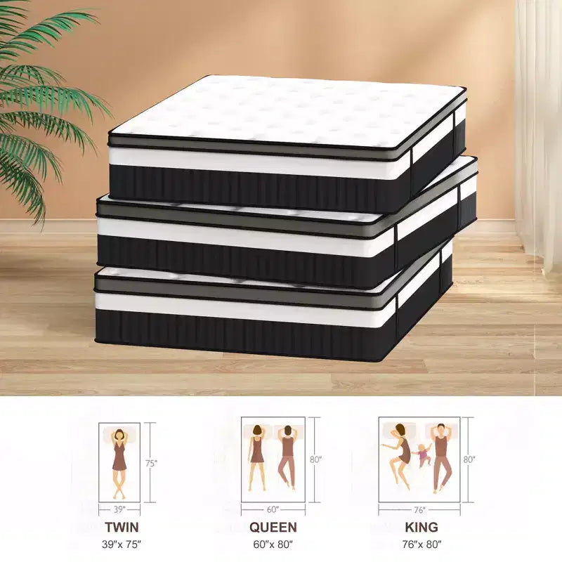 Matelas hybride 14 po King en boîte, mousse mémoire de gel et ressorts ensachés, fermeté moyenne, lit rafraîchissant pour dormeurs latéraux