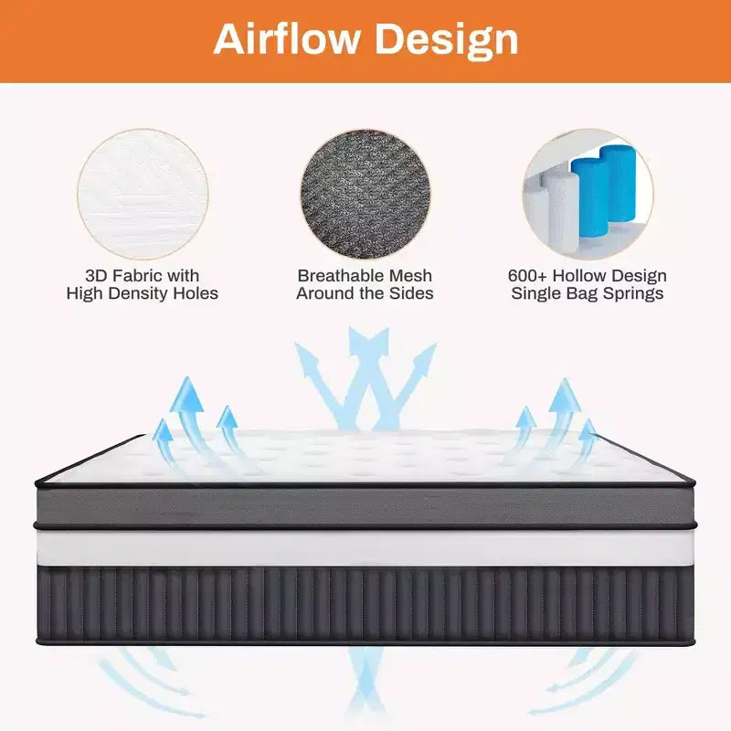 Matelas hybride 14 po King en boîte, mousse mémoire de gel et ressorts ensachés, fermeté moyenne, lit rafraîchissant pour dormeurs latéraux