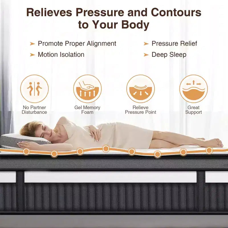 Matelas hybride 14 po King en boîte, mousse mémoire de gel et ressorts ensachés, fermeté moyenne, lit rafraîchissant pour dormeurs latéraux