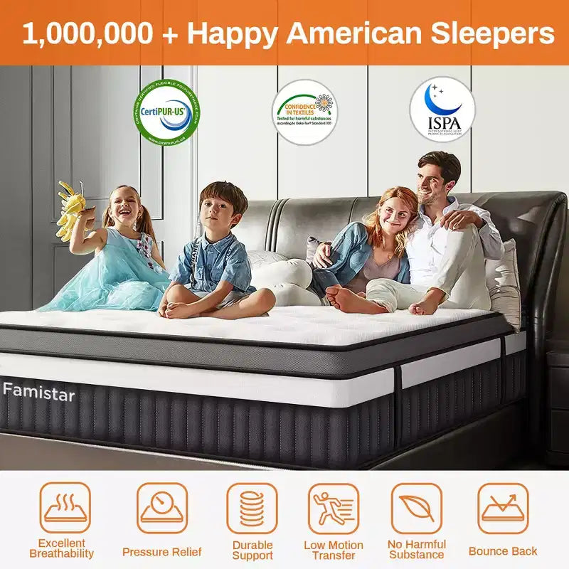 Matelas hybride 14 po King en boîte, mousse mémoire de gel et ressorts ensachés, fermeté moyenne, lit rafraîchissant pour dormeurs latéraux