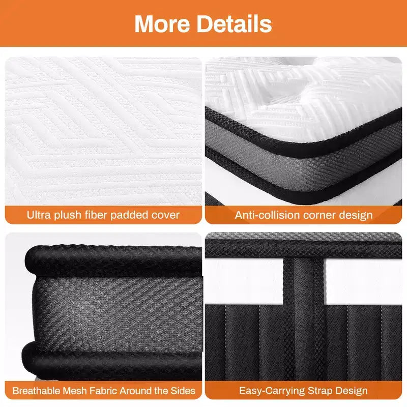 Matelas hybride 14 po King en boîte, mousse mémoire de gel et ressorts ensachés, fermeté moyenne, lit rafraîchissant pour dormeurs latéraux