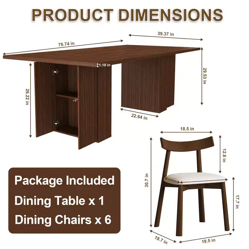 Ensemble de salle à manger GDFStudio Camden 7 pièces avec base de rangement et chaises en similicuir