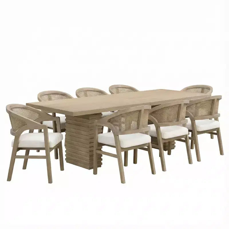 Christopher Knight Home Delia – Table de salle à manger 9 pièces de style rustique avec chaises rembourrées en rotin et bois d'hévéa