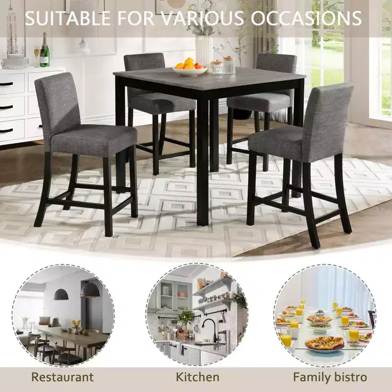 sumyeg Ensemble de 5 pièces de table haute de comptoir avec 4 chaises pour cuisine ou salle à manger