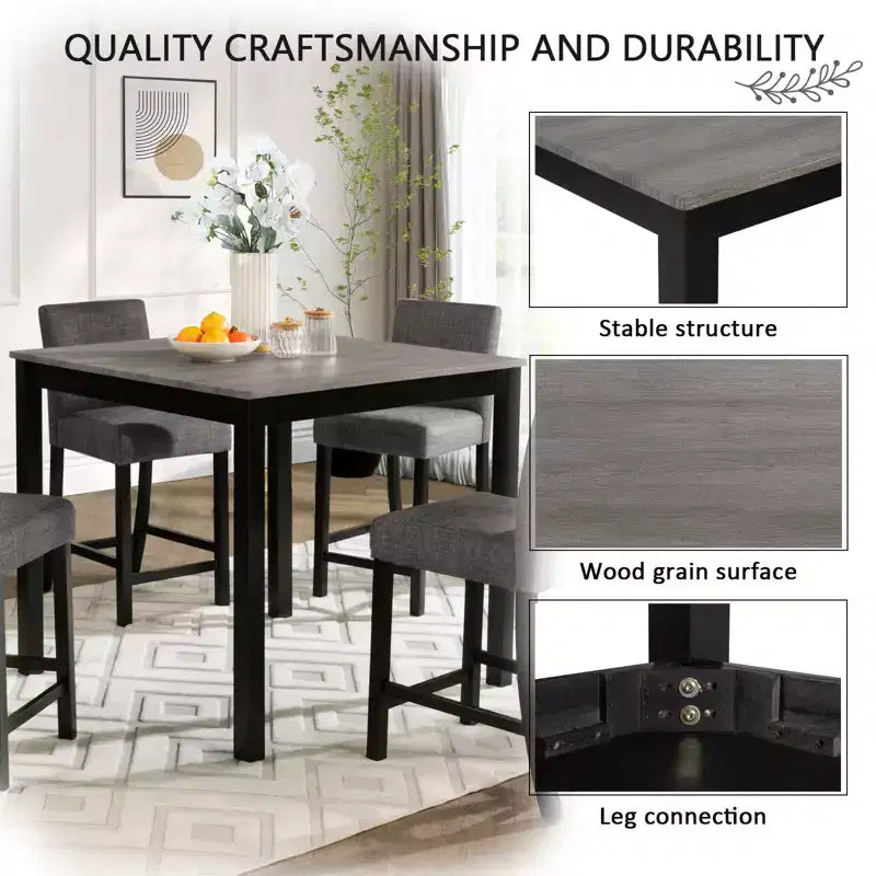 sumyeg Ensemble de 5 pièces de table haute de comptoir avec 4 chaises pour cuisine ou salle à manger