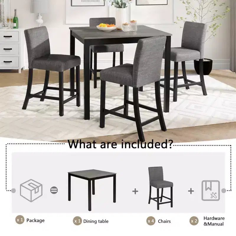 sumyeg Ensemble de 5 pièces de table haute de comptoir avec 4 chaises pour cuisine ou salle à manger