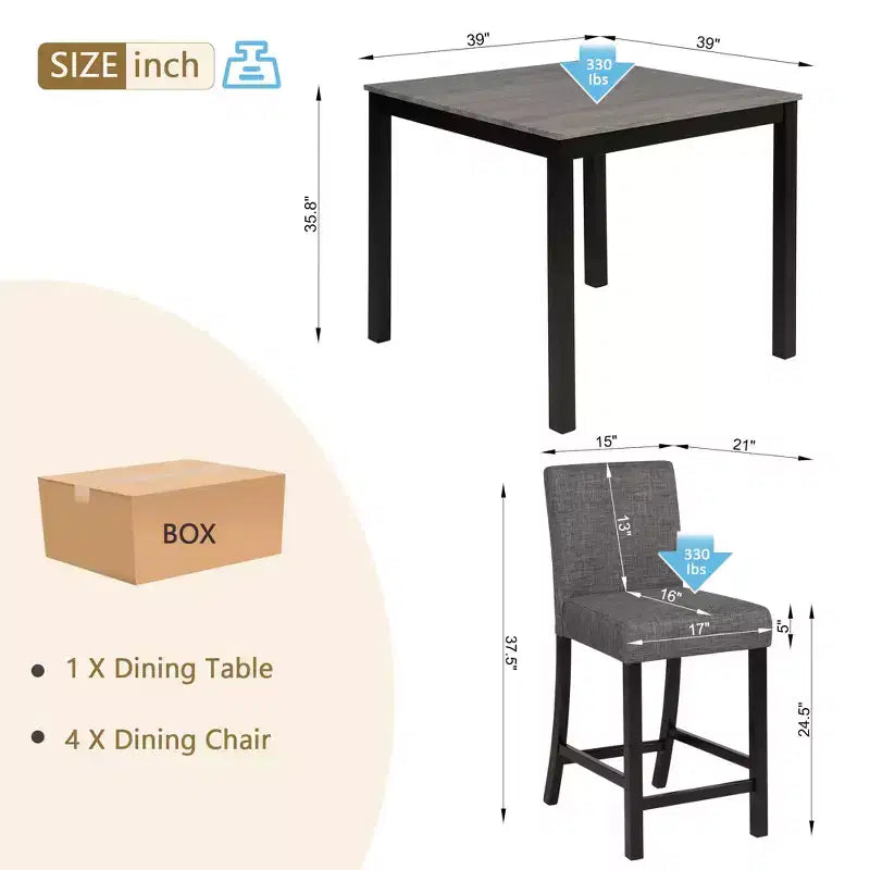 sumyeg Ensemble de 5 pièces de table haute de comptoir avec 4 chaises pour cuisine ou salle à manger