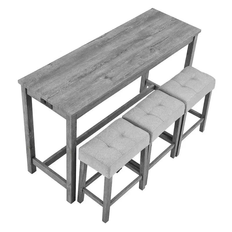 Ensemble de table de bar industrielle 4 pièces sumyeg avec prise électrique, gris