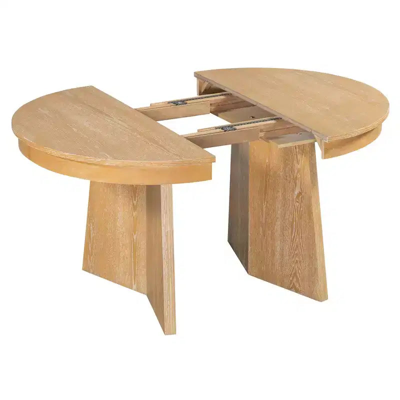 Ensemble de salle à manger rond en rotin pour 4 personnes, ensemble de salle à manger extensible avec 4 chaises rembourrées, ensemble table et chaises de cuisine pour petit espace, finition bois naturel