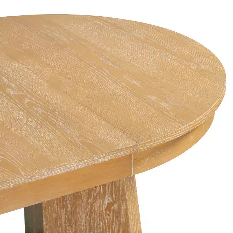 Ensemble de salle à manger rond en rotin pour 4 personnes, ensemble de salle à manger extensible avec 4 chaises rembourrées, ensemble table et chaises de cuisine pour petit espace, finition bois naturel
