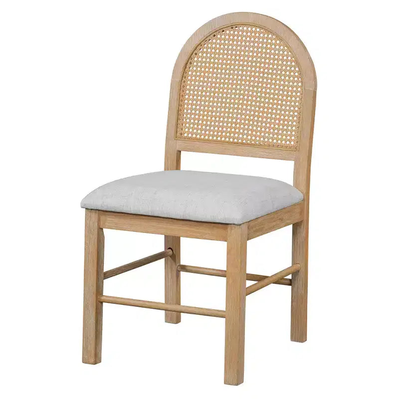 Ensemble de salle à manger rond en rotin pour 4 personnes, ensemble de salle à manger extensible avec 4 chaises rembourrées, ensemble table et chaises de cuisine pour petit espace, finition bois naturel