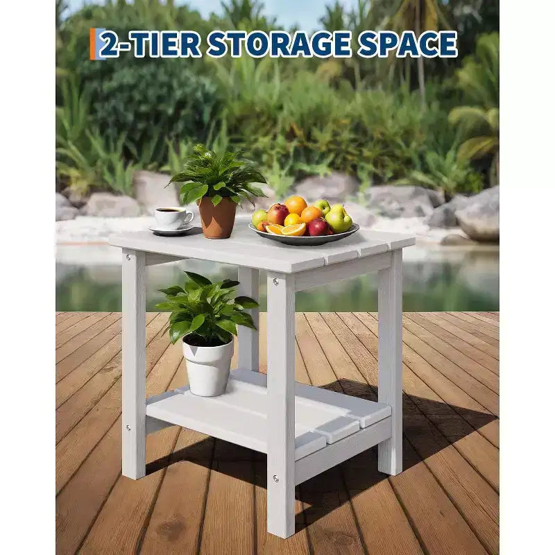 Ensemble de 2 chaises Adirondack pliantes avec table d'appoint, en plastique HDPE imitation bois, capacité de 172 kg, ensemble d'extérieur résistant aux intempéries pour patio, terrasse, foyer