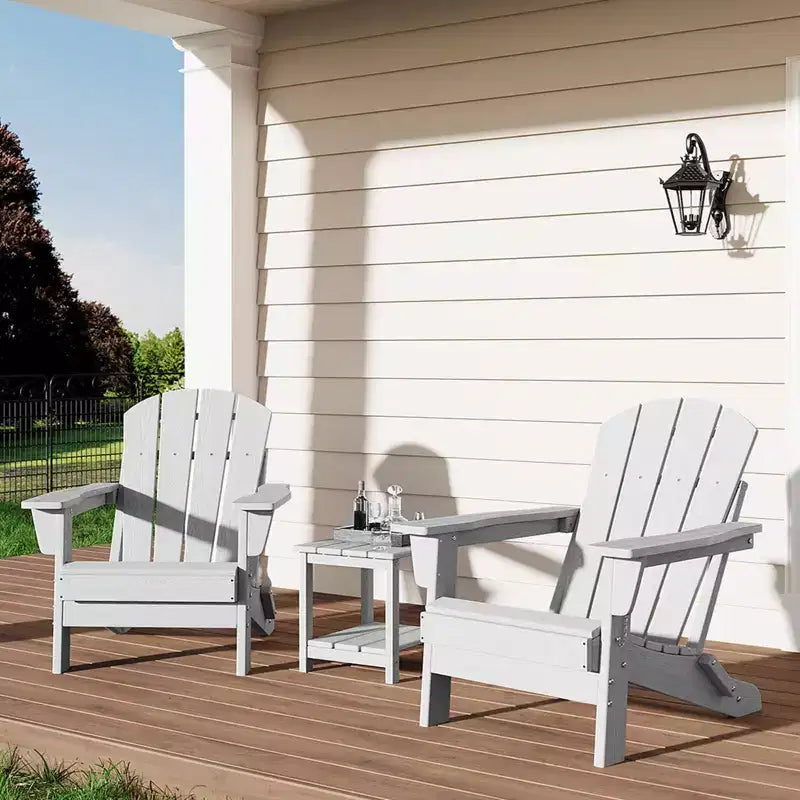 Ensemble de 2 chaises Adirondack pliantes avec table d'appoint, en plastique HDPE imitation bois, capacité de 172 kg, ensemble d'extérieur résistant aux intempéries pour patio, terrasse, foyer