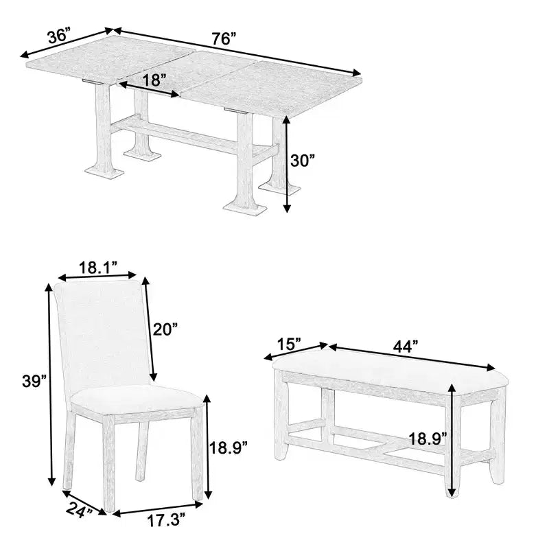 Ensemble de salle à manger 6 pièces avec banc pour 6, ensemble de table de cuisine avec tiroir de rangement et 4 chaises de salle à manger rembourrées