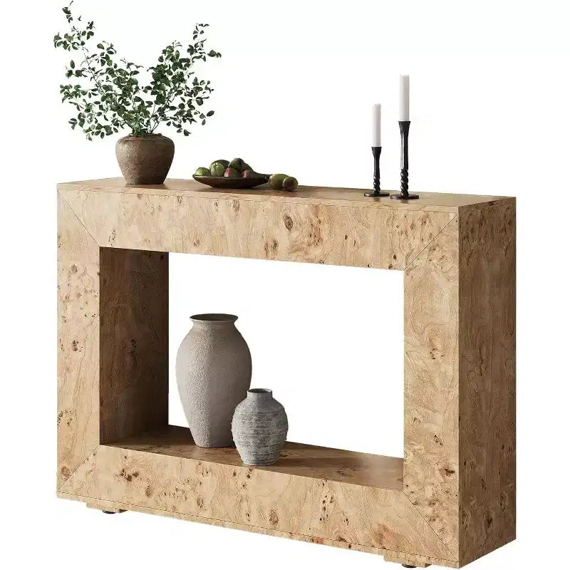 Console en bois de loupe avec rangement, table de canapé étroite pour l'entrée du salon, le couloir et le foyer