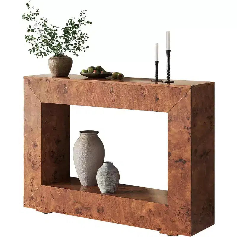 Console en bois de loupe avec rangement, table de canapé étroite pour l'entrée du salon, le couloir et le foyer