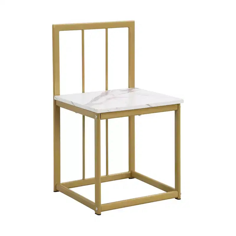 Ensemble de salle à manger moderne en marbre pour 6 personnes avec structure en métal, table rectangulaire en marbre autocollant et 6 chaises pour salle à manger et cuisine.