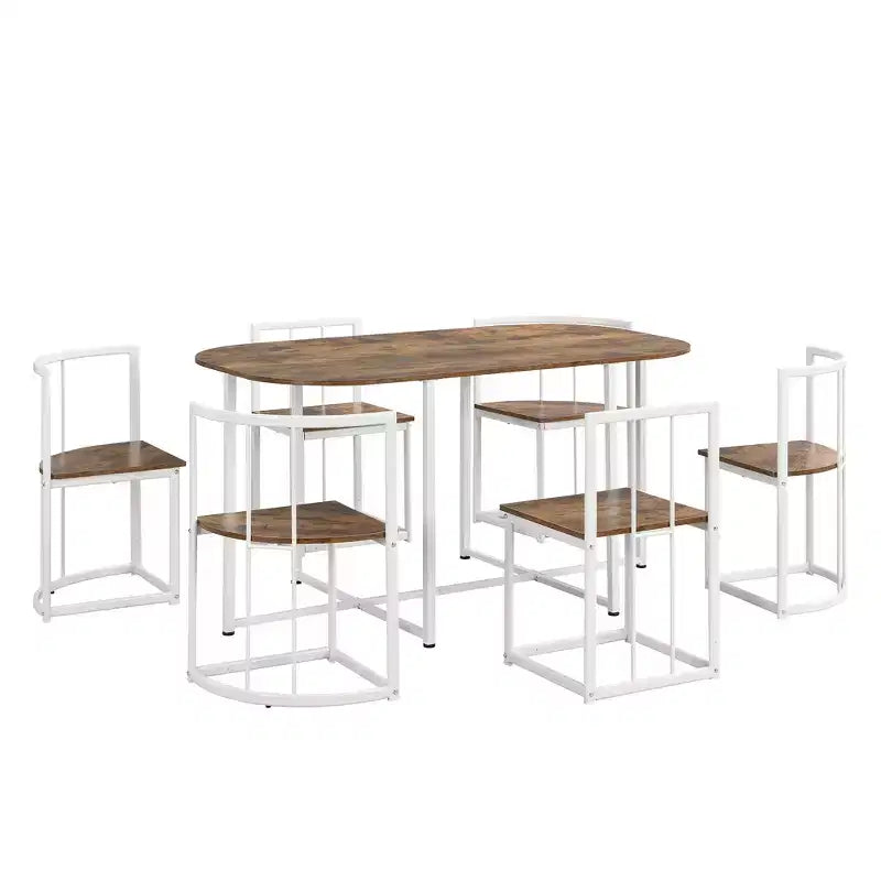 Ensemble de salle à manger moderne en marbre pour 6 personnes avec structure en métal, table rectangulaire en marbre autocollant et 6 chaises pour salle à manger et cuisine.