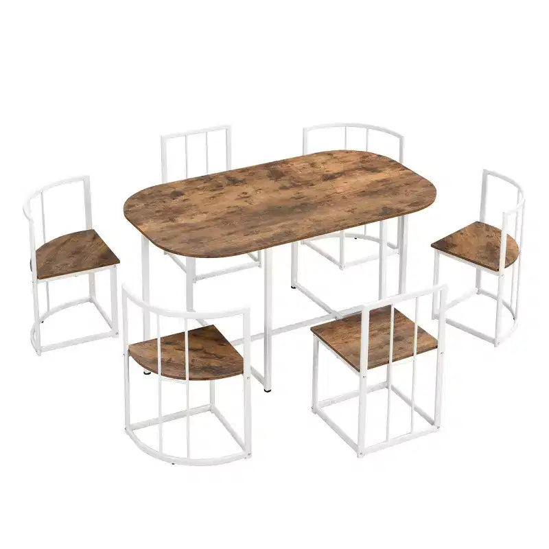 Ensemble de salle à manger moderne en marbre pour 6 personnes avec structure en métal, table rectangulaire en marbre autocollant et 6 chaises pour salle à manger et cuisine.