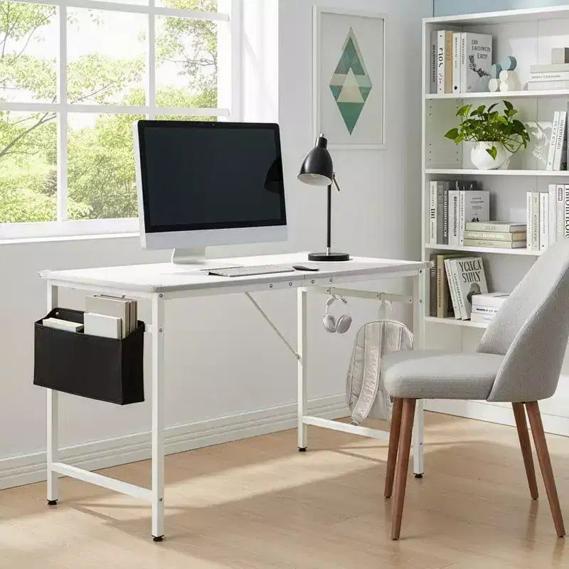 Bureau d'ordinateur de 120 cm avec tiroir de rangement, crochets latéraux et pieds réglables pour le bureau à domicile