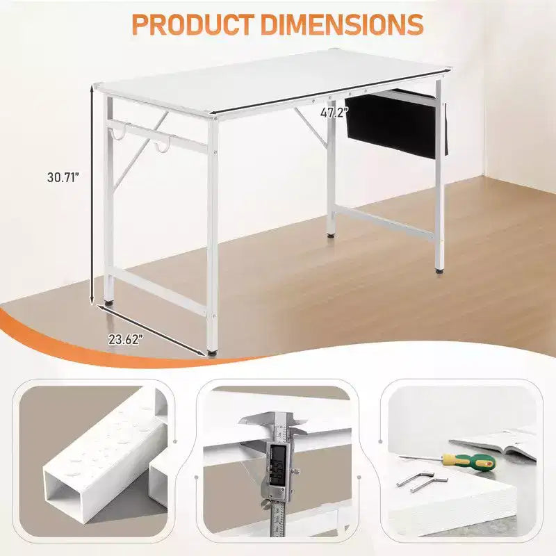 Bureau d'ordinateur de 120 cm avec tiroir de rangement, crochets latéraux et pieds réglables pour le bureau à domicile