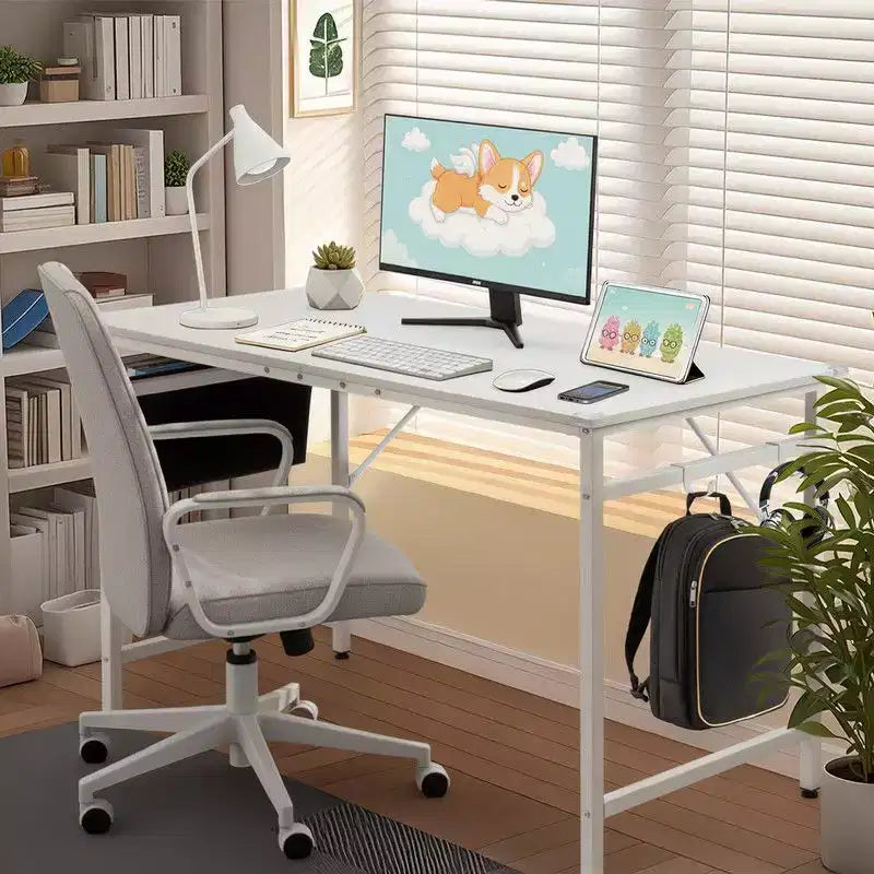 Bureau d'ordinateur de 120 cm avec tiroir de rangement, crochets latéraux et pieds réglables pour le bureau à domicile