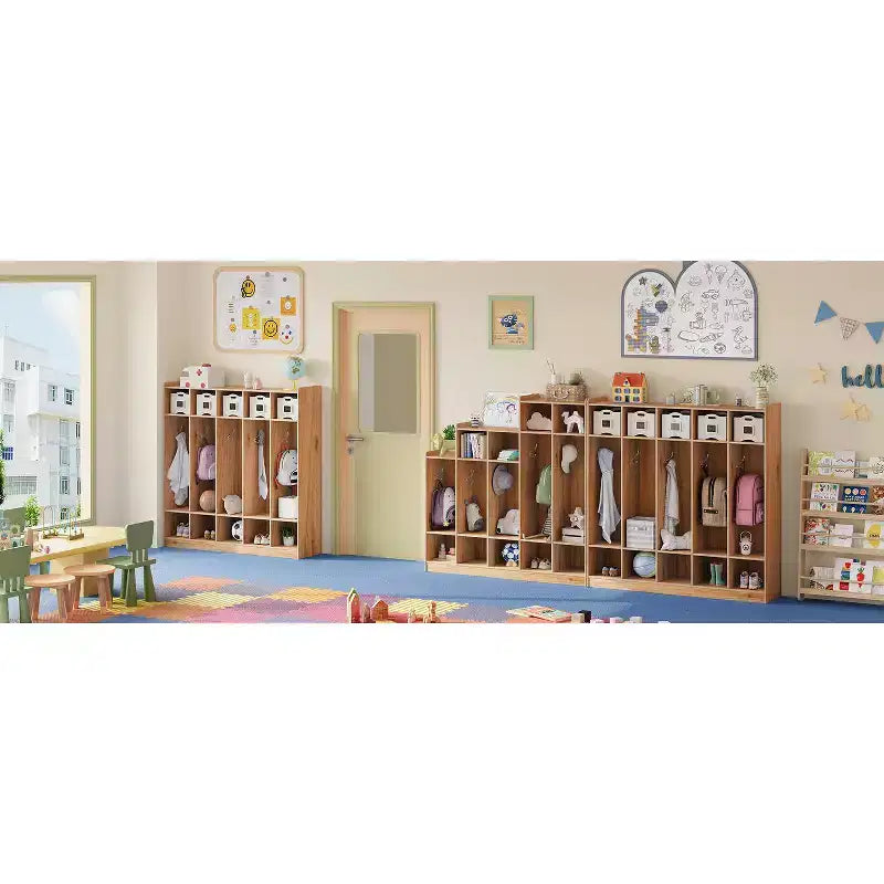 Organiseur de Manteaux pour Enfants avec 10 Casiers et Crochets, Meuble de Rangement à 5 Sections pour Salle de Classe, Crèche, Entrée ou Salle de Jeux, Chêne Naturel