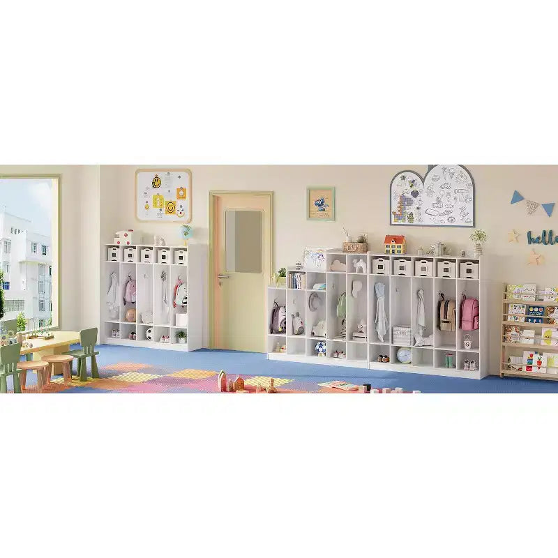 Organiseur de Manteaux pour Enfants avec 10 Casiers et Crochets, Meuble de Rangement à 5 Sections pour Salle de Classe, Crèche, Entrée ou Salle de Jeux, Chêne Naturel