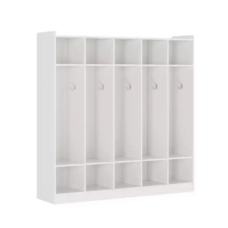 Organiseur de Manteaux pour Enfants avec 10 Casiers et Crochets, Meuble de Rangement à 5 Sections pour Salle de Classe, Crèche, Entrée ou Salle de Jeux, Chêne Naturel