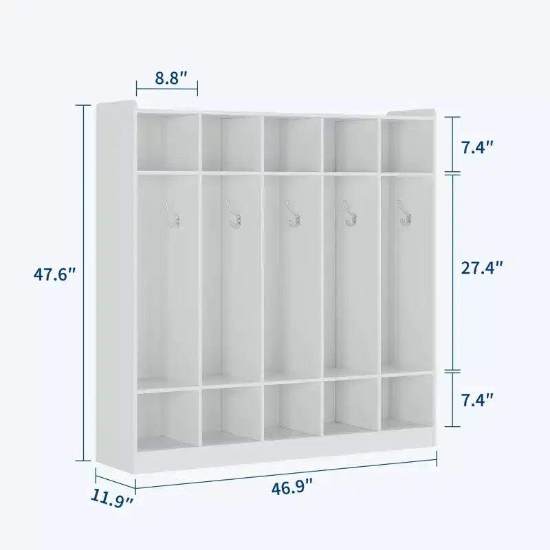 Organiseur de Manteaux pour Enfants avec 10 Casiers et Crochets, Meuble de Rangement à 5 Sections pour Salle de Classe, Crèche, Entrée ou Salle de Jeux, Chêne Naturel
