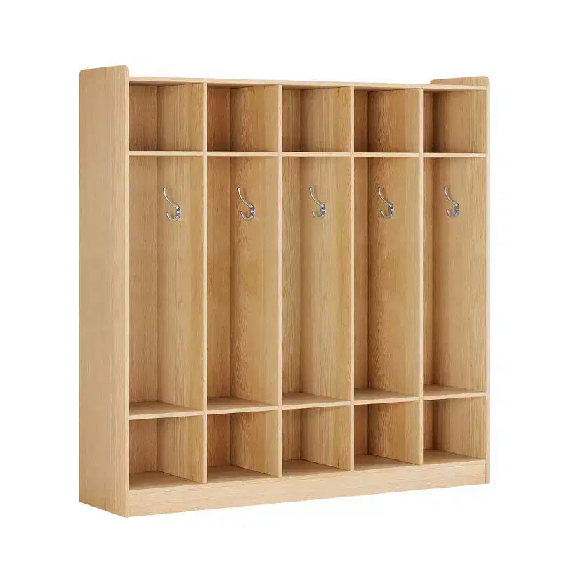 Organiseur de Manteaux pour Enfants avec 10 Casiers et Crochets, Meuble de Rangement à 5 Sections pour Salle de Classe, Crèche, Entrée ou Salle de Jeux, Chêne Naturel