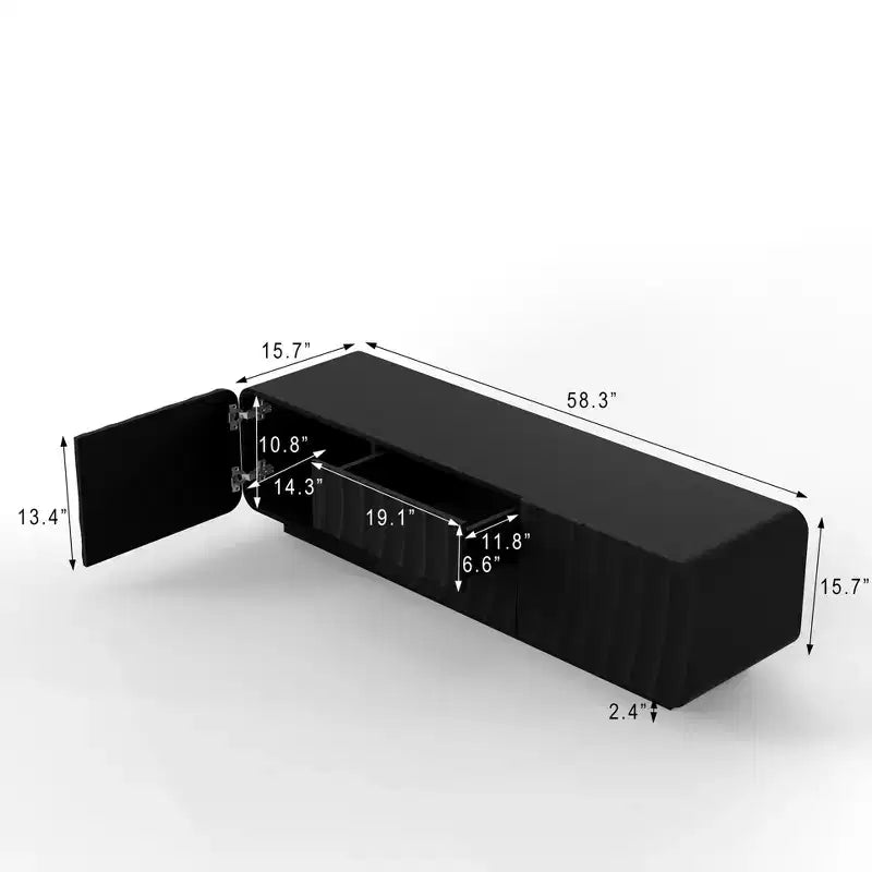 Meuble TV 58" avec motif à spirales, armoire de rangement et 2 tiroirs, noir