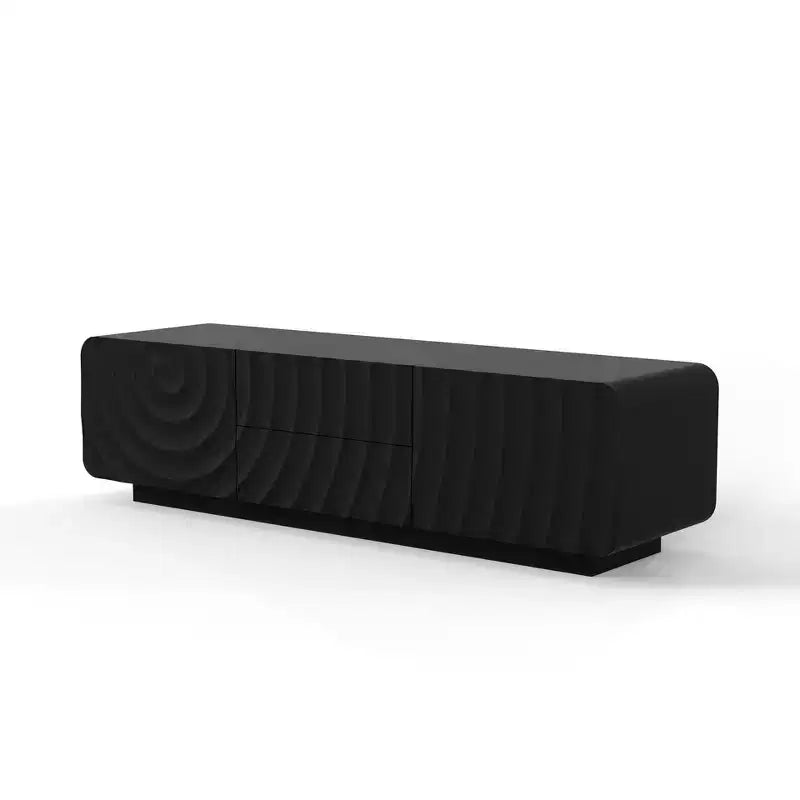 Meuble TV 58" avec motif à spirales, armoire de rangement et 2 tiroirs, noir