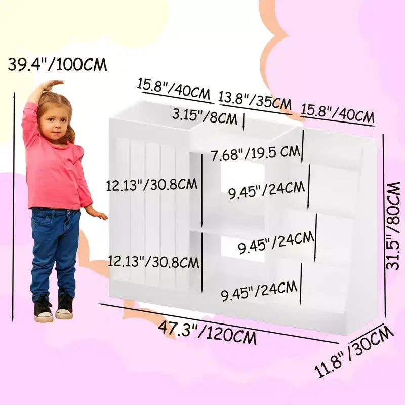Étagère à Livres et Meuble de Rangement pour Jouets pour Enfants, Étagère à Livres à Trois Niveaux pour Chambre d'Enfant avec Panier Suspendu et Étagère à Livres pour Bébé