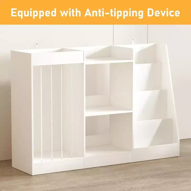Étagère à Livres et Meuble de Rangement pour Jouets pour Enfants, Étagère à Livres à Trois Niveaux pour Chambre d'Enfant avec Panier Suspendu et Étagère à Livres pour Bébé