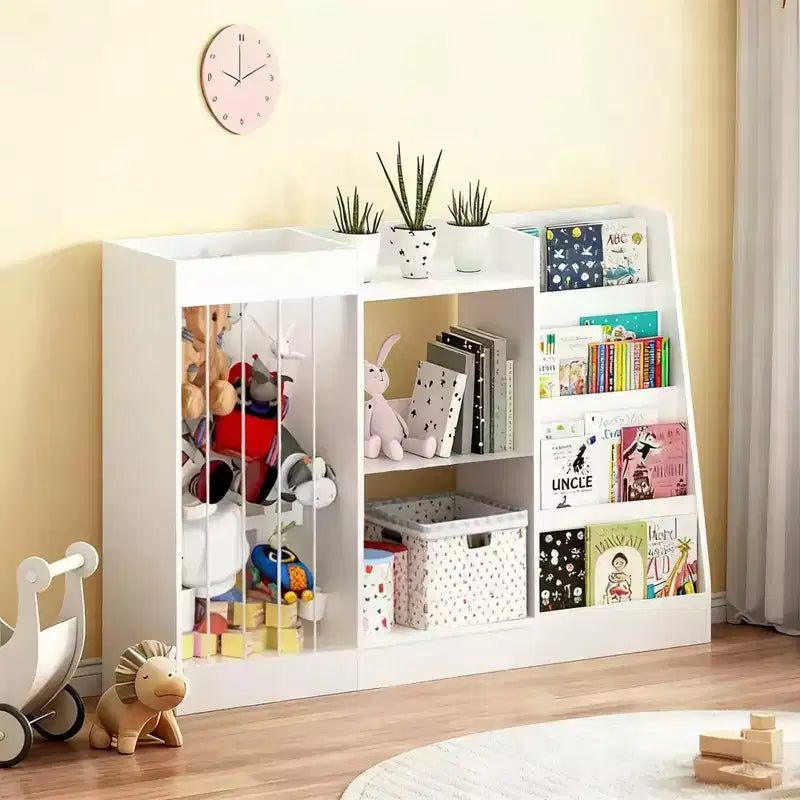 Étagère à Livres et Meuble de Rangement pour Jouets pour Enfants, Étagère à Livres à Trois Niveaux pour Chambre d'Enfant avec Panier Suspendu et Étagère à Livres pour Bébé
