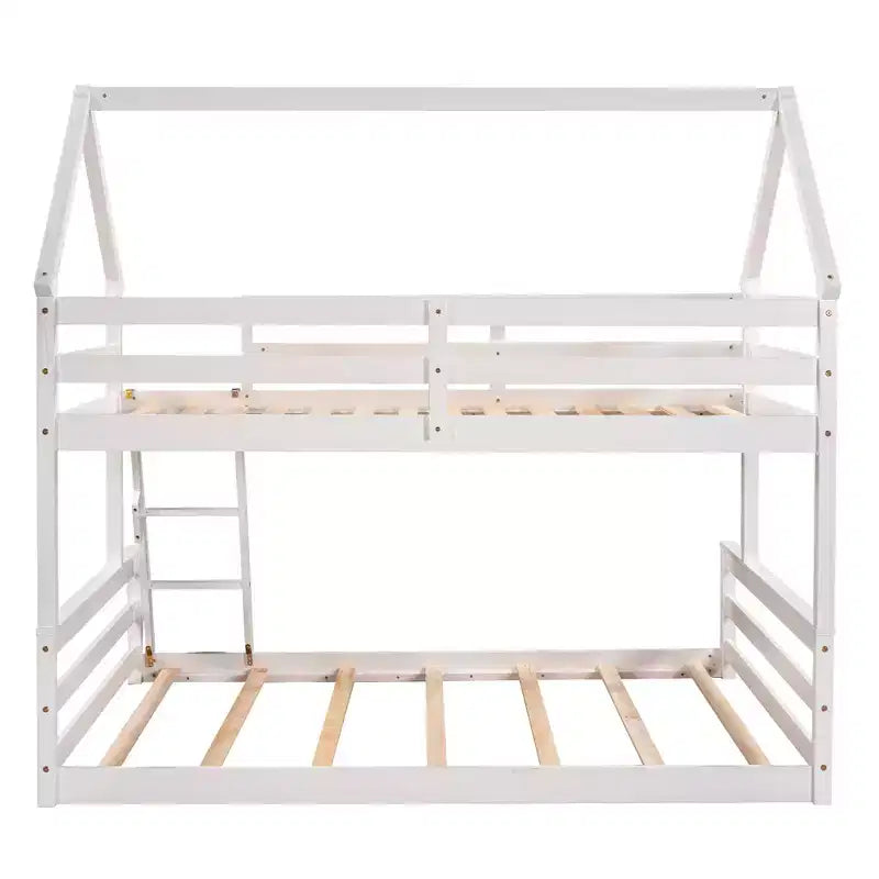 Lit superposé cabane jumeau sur toute la longueur avec échelle, détachable en 2 lits