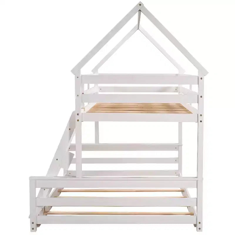 Lit superposé cabane jumeau sur toute la longueur avec échelle, détachable en 2 lits