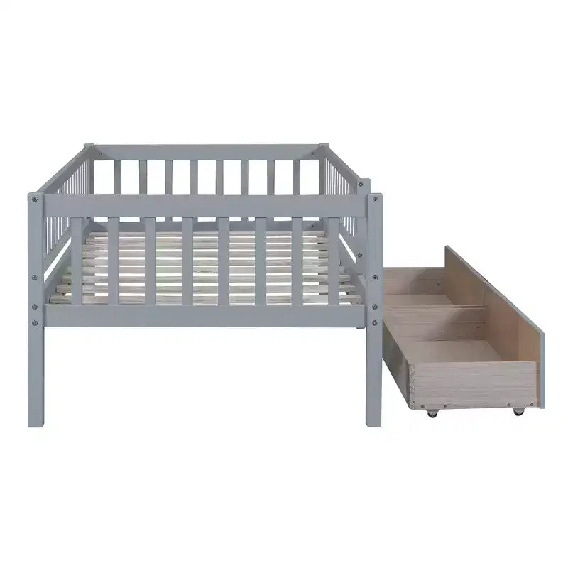 Lit de repos bas de taille double avec tiroirs de rangement, Cadre de lit plateforme double en bois avec barrières pour chambre de garçons et de filles