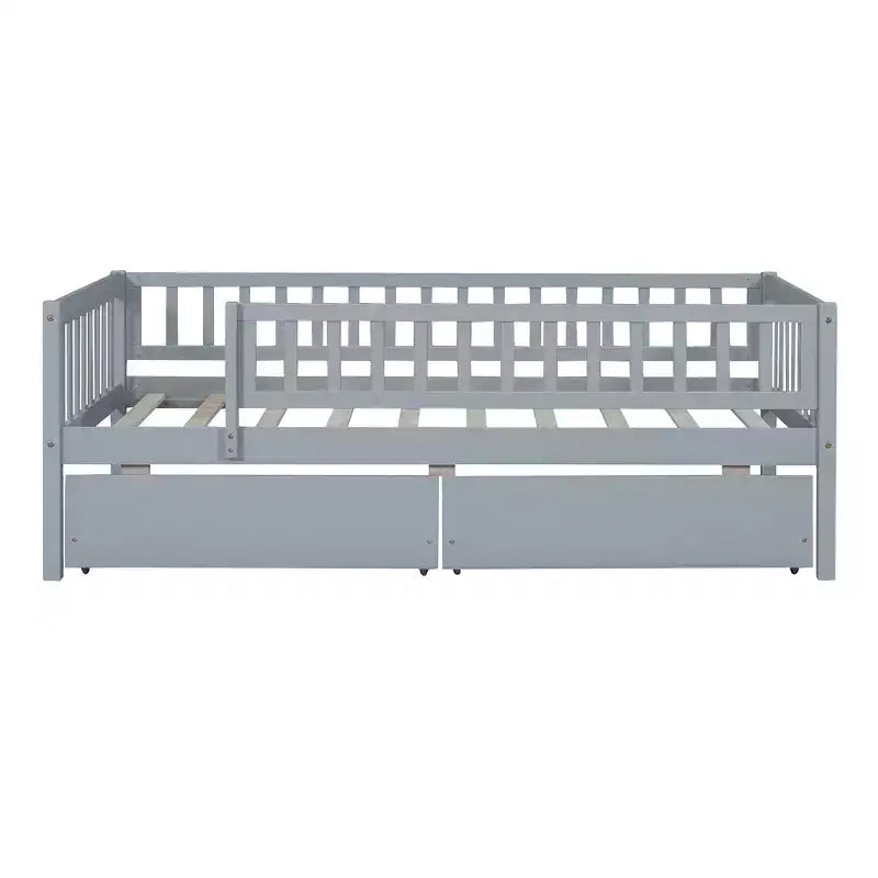 Lit de repos bas de taille double avec tiroirs de rangement, Cadre de lit plateforme double en bois avec barrières pour chambre de garçons et de filles