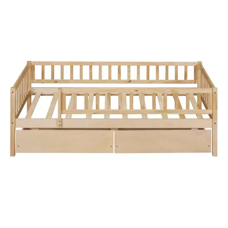 Lit de repos bas de taille double avec tiroirs de rangement, Cadre de lit plateforme double en bois avec barrières pour chambre de garçons et de filles
