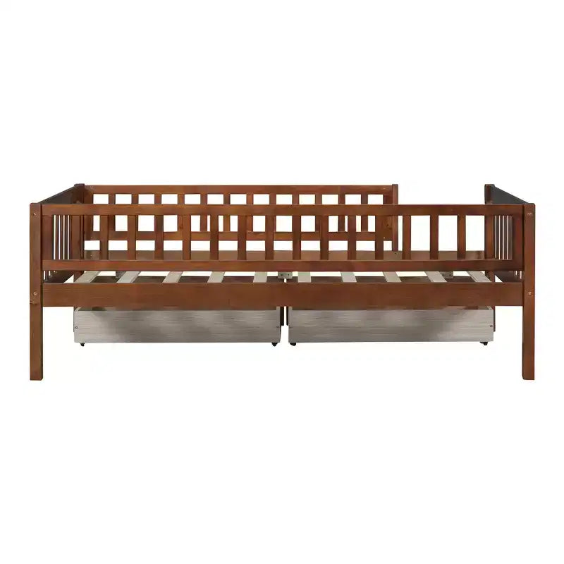 Lit de repos bas de taille double avec tiroirs de rangement, Cadre de lit plateforme double en bois avec barrières pour chambre de garçons et de filles