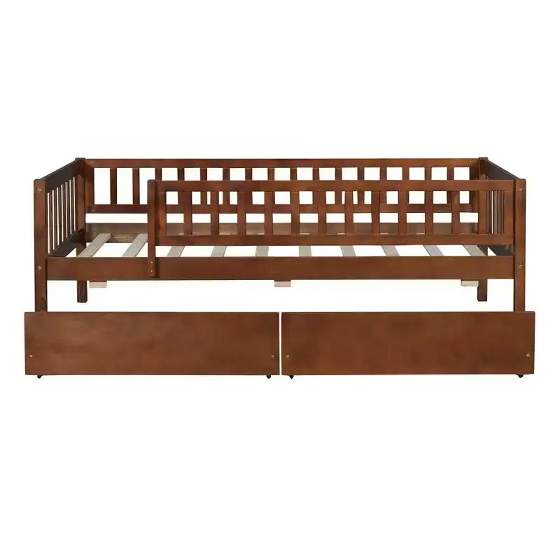Lit de repos bas de taille double avec tiroirs de rangement, Cadre de lit plateforme double en bois avec barrières pour chambre de garçons et de filles