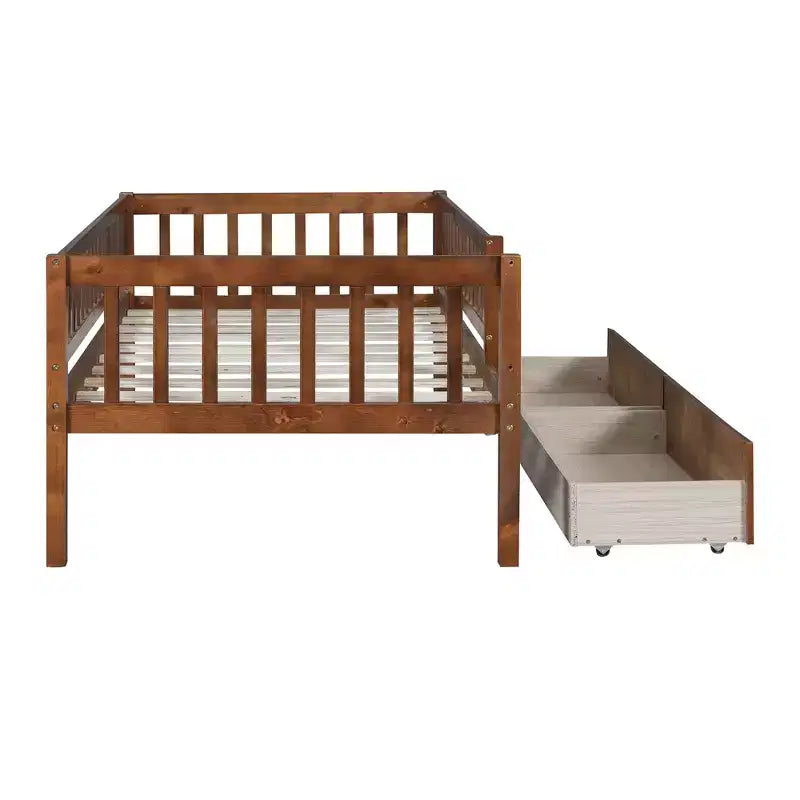 Lit de repos bas de taille double avec tiroirs de rangement, Cadre de lit plateforme double en bois avec barrières pour chambre de garçons et de filles