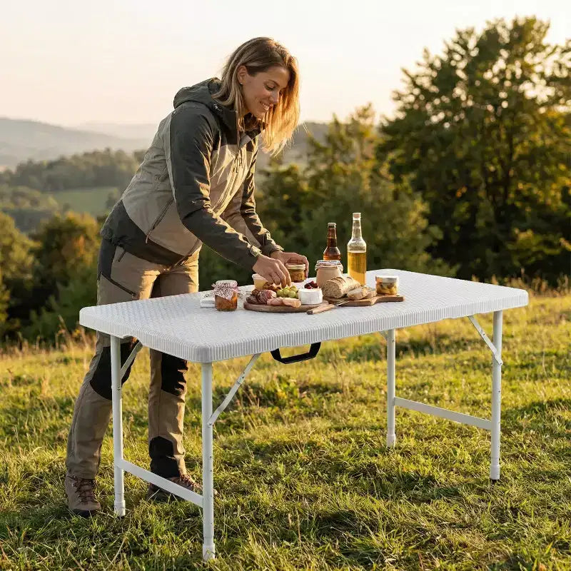 Table pliante portable de 120 cm - Table d'intérieur et d'extérieur robuste d'une capacité de 135 kg pour le camping, le patio, les pique-niques et les événements, noire