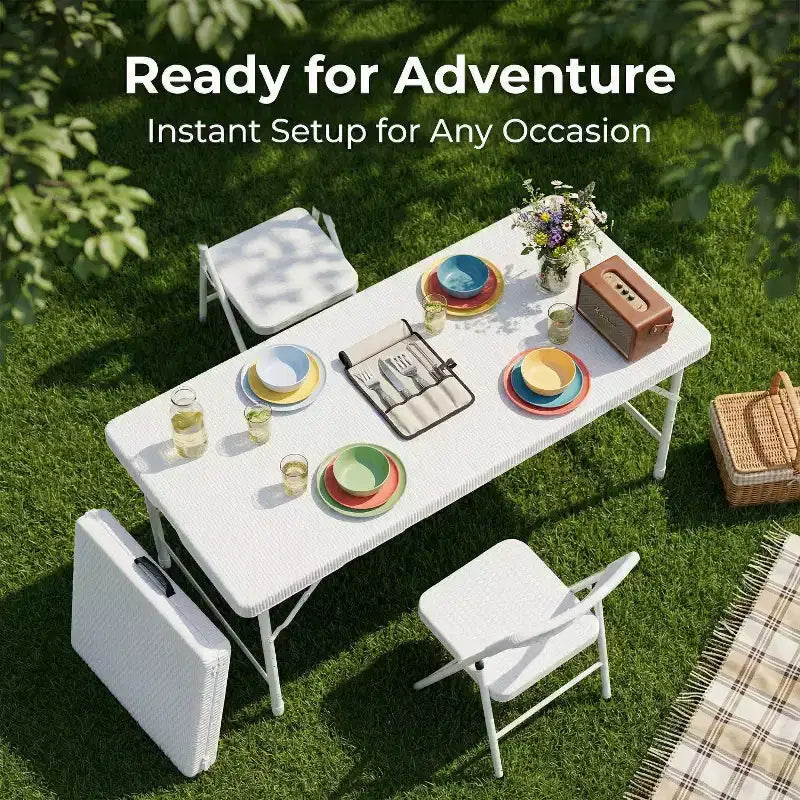 Table pliante portable de 120 cm - Table d'intérieur et d'extérieur robuste d'une capacité de 135 kg pour le camping, le patio, les pique-niques et les événements, noire