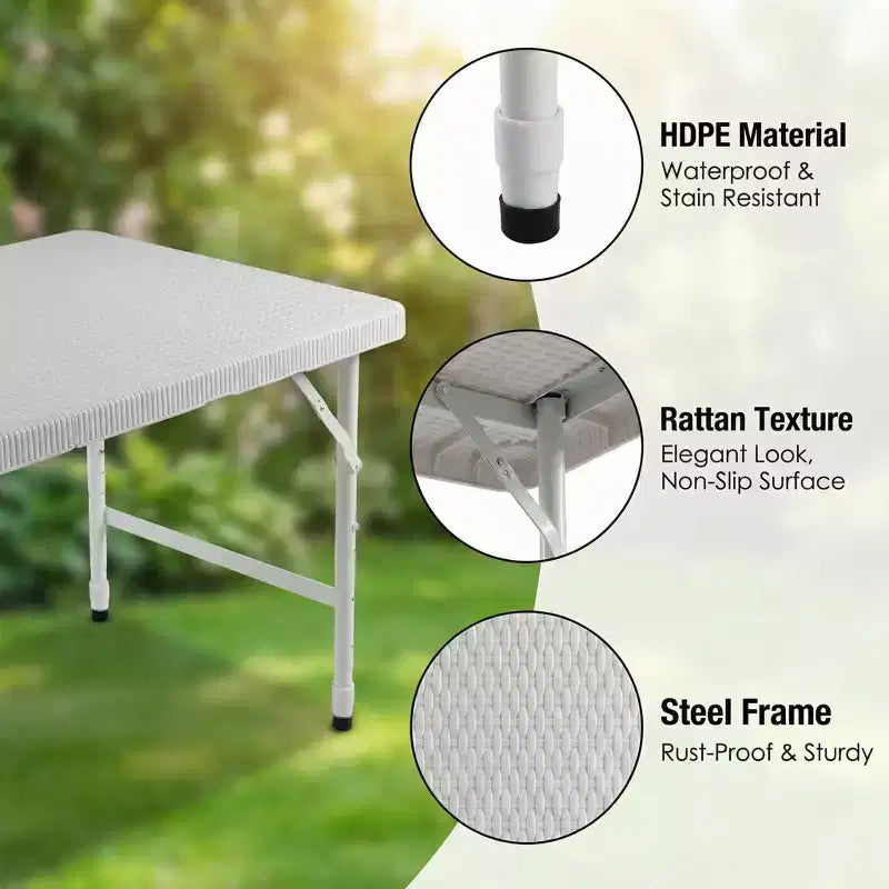 Table pliante portable de 120 cm - Table d'intérieur et d'extérieur robuste d'une capacité de 135 kg pour le camping, le patio, les pique-niques et les événements, noire